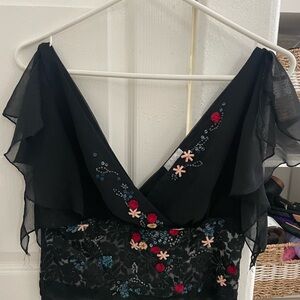 Charlotte Russe Black top with Floral Accents